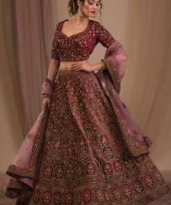 Onion Pink Zariwork Velvet Readymade Lehenga